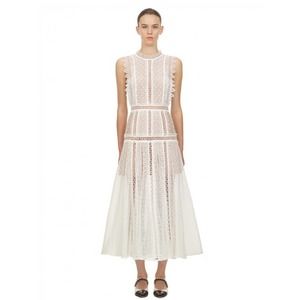 Self-Portrait White Lace Panel Midi Dress